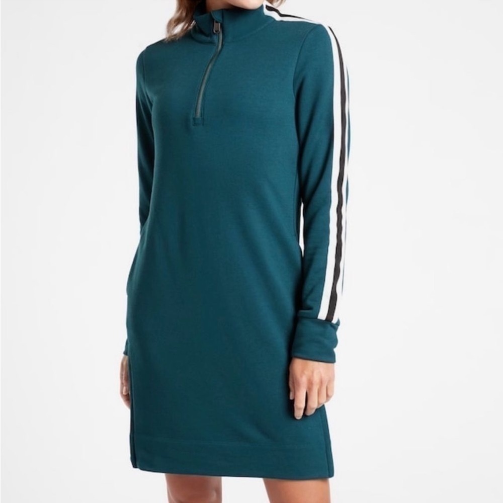 Athleta Crosstown Track Long Sleeve Athleisure Dress Oceanic Teal Size XXS